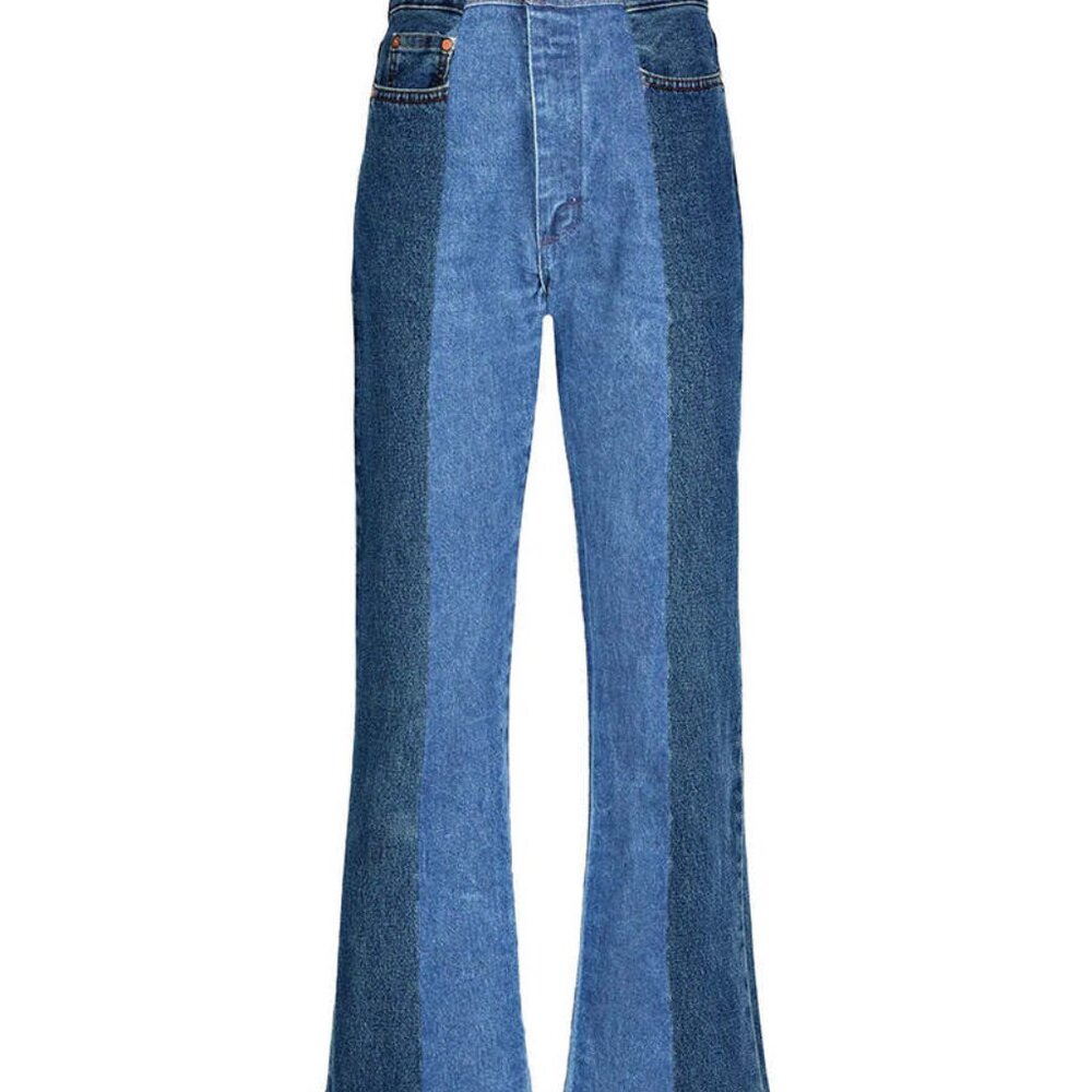 The Mid Dark Blue Contrast Flare Jean by E.L.V. Denim